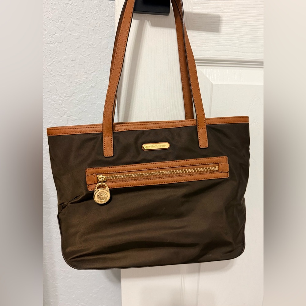 Michael Kors Brown Nylon Tote with Tan Trim